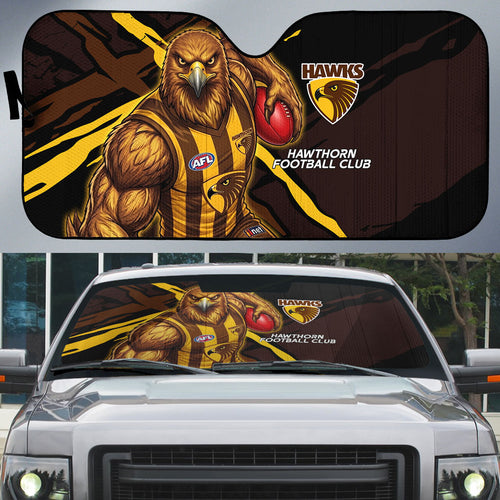 Hawthorn Football Club Auto Sun Shade Hawks Muscular Mascot Graphic - Abstract Paint Splatter Art