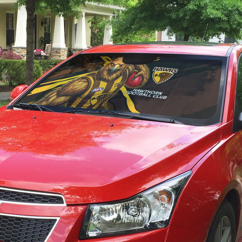 Hawthorn Football Club Auto Sun Shade Hawks Muscular Mascot Graphic - Abstract Paint Splatter Art