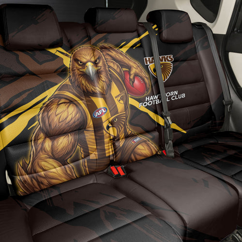 Hawthorn Football Club Back Car Seat Cover Hawks Muscular Mascot Graphic - Abstract Paint Splatter Art