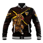Hawthorn Football Club Baseball Jacket Hawks Muscular Mascot Graphic - Abstract Paint Splatter Art