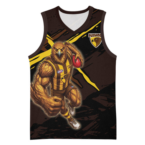 Hawthorn Football Club Basketball Jersey Hawks Muscular Mascot Graphic - Abstract Paint Splatter Art
