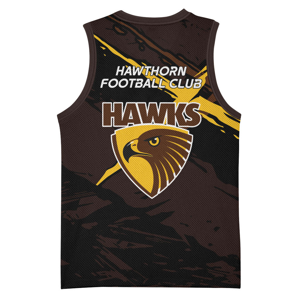 Hawthorn Football Club Basketball Jersey Hawks Muscular Mascot Graphic - Abstract Paint Splatter Art