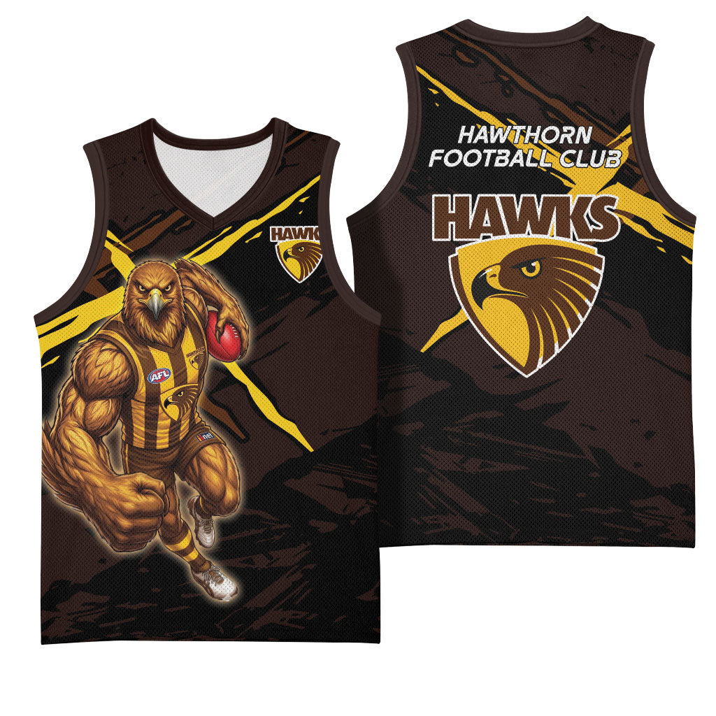Hawthorn Football Club Basketball Jersey Hawks Muscular Mascot Graphic - Abstract Paint Splatter Art