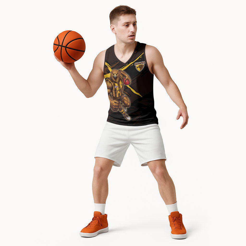 Hawthorn Football Club Basketball Jersey Hawks Muscular Mascot Graphic - Abstract Paint Splatter Art