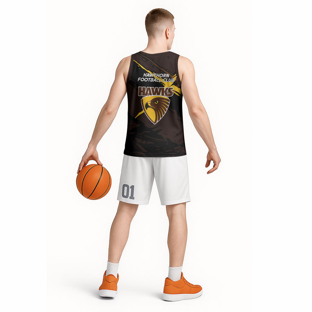 Hawthorn Football Club Basketball Jersey Hawks Muscular Mascot Graphic - Abstract Paint Splatter Art