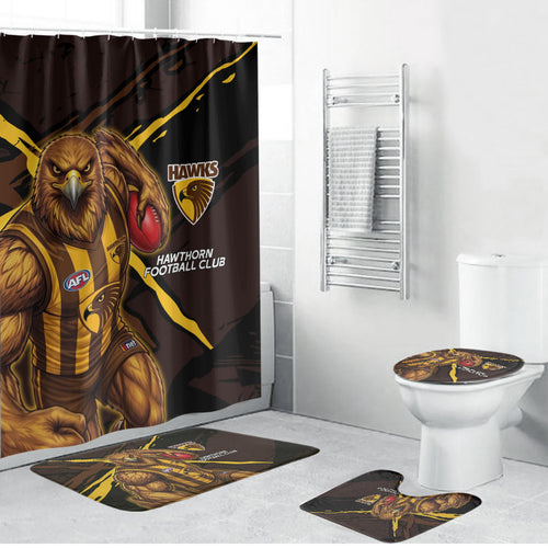 Hawthorn Football Club Bathroom Set Hawks Muscular Mascot Graphic - Abstract Paint Splatter Art