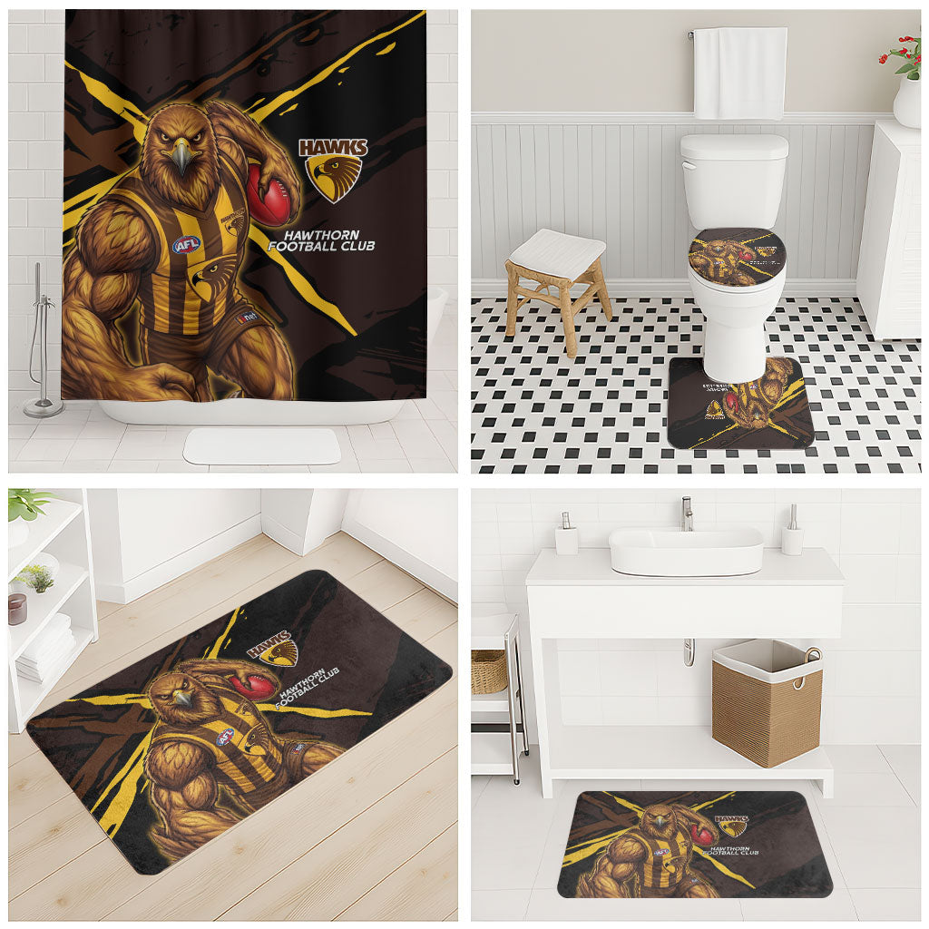 Hawthorn Football Club Bathroom Set Hawks Muscular Mascot Graphic - Abstract Paint Splatter Art