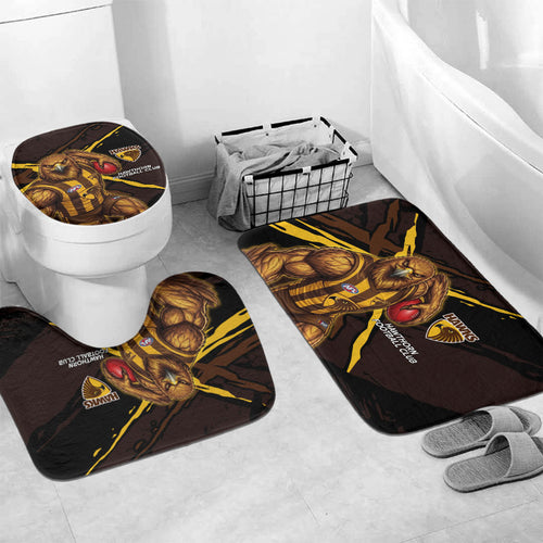 Hawthorn Football Club Bathroom Set Hawks Muscular Mascot Graphic - Abstract Paint Splatter Art