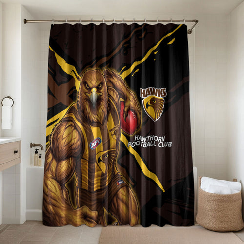 Hawthorn Football Club Bathroom Set Hawks Muscular Mascot Graphic - Abstract Paint Splatter Art