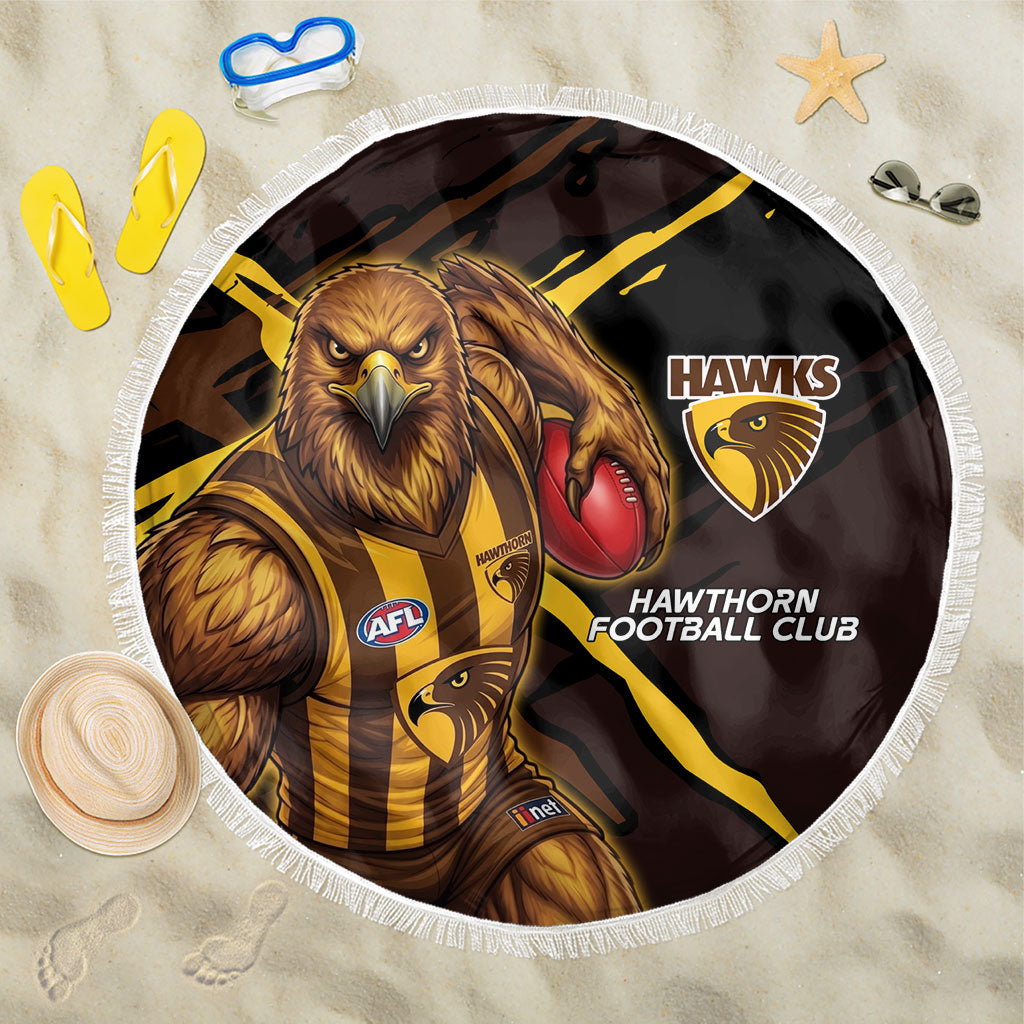 Hawthorn Football Club Beach Blanket Hawks Muscular Mascot Graphic - Abstract Paint Splatter Art