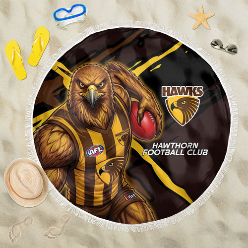 Hawthorn Football Club Beach Blanket Hawks Muscular Mascot Graphic - Abstract Paint Splatter Art