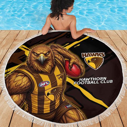 Hawthorn Football Club Beach Blanket Hawks Muscular Mascot Graphic - Abstract Paint Splatter Art