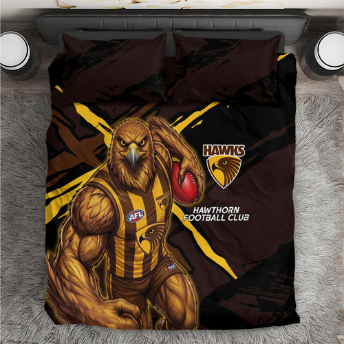 Hawthorn Football Club Bedding Set Hawks Muscular Mascot Graphic - Abstract Paint Splatter Art