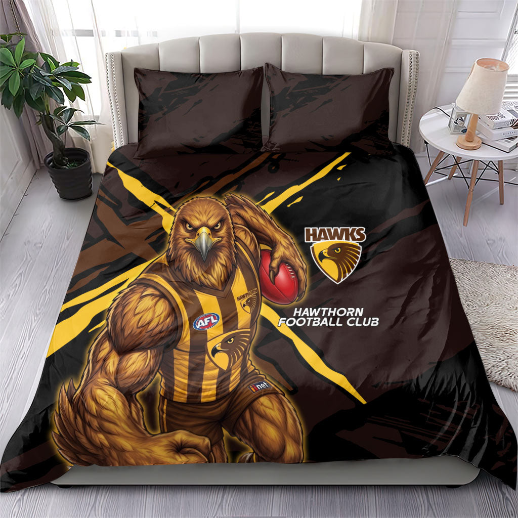 Hawthorn Football Club Bedding Set Hawks Muscular Mascot Graphic - Abstract Paint Splatter Art