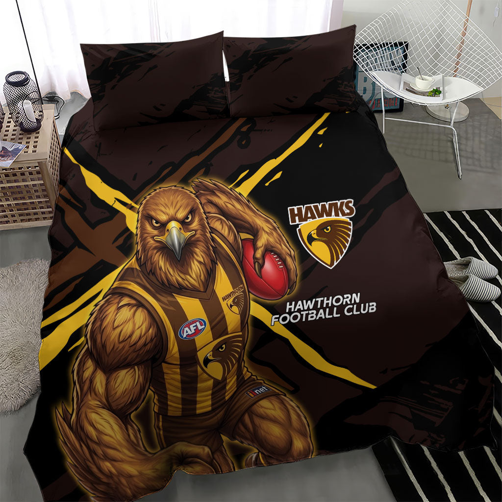 Hawthorn Football Club Bedding Set Hawks Muscular Mascot Graphic - Abstract Paint Splatter Art