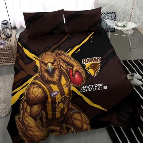 Hawthorn Football Club Bedding Set Hawks Muscular Mascot Graphic - Abstract Paint Splatter Art
