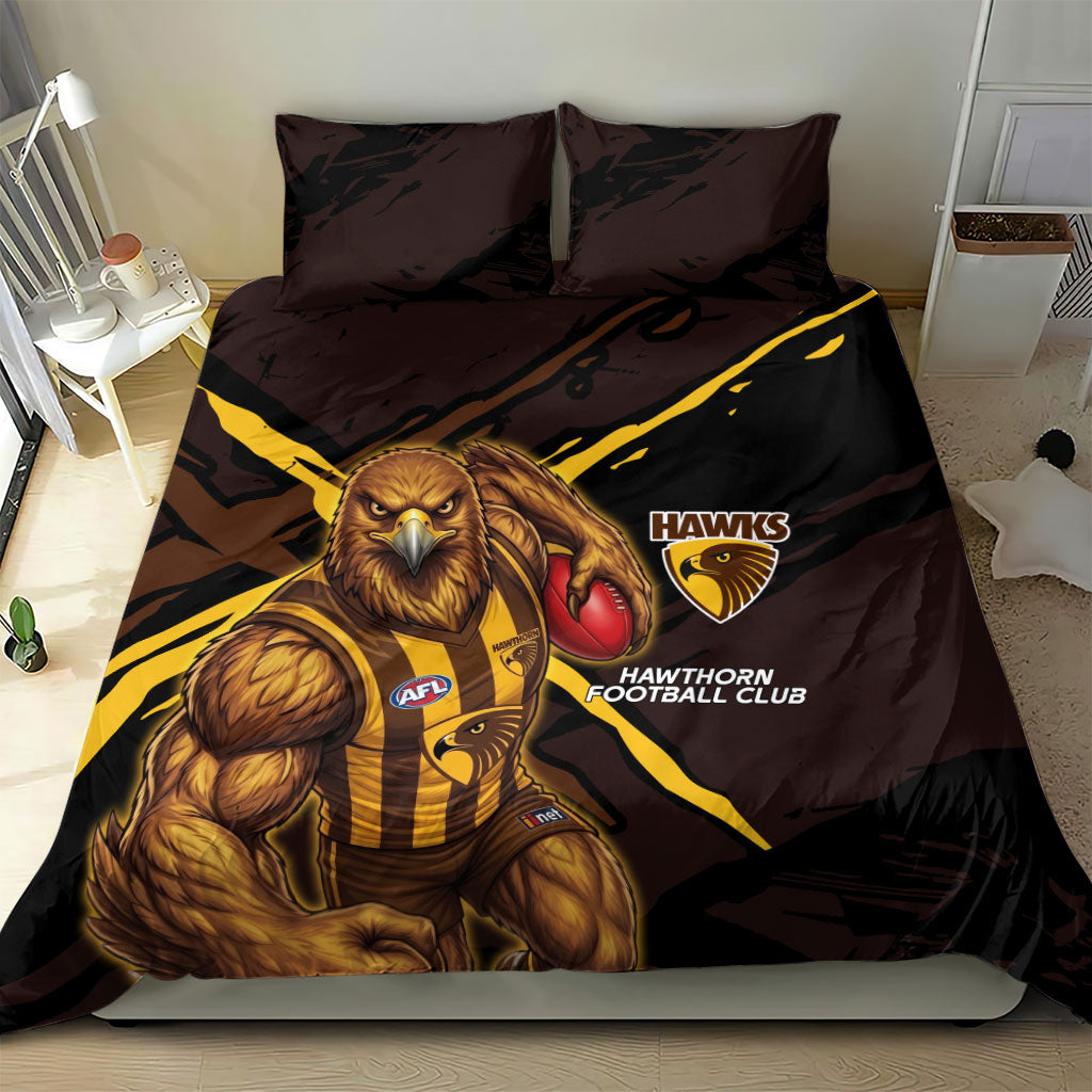 Hawthorn Football Club Bedding Set Hawks Muscular Mascot Graphic - Abstract Paint Splatter Art