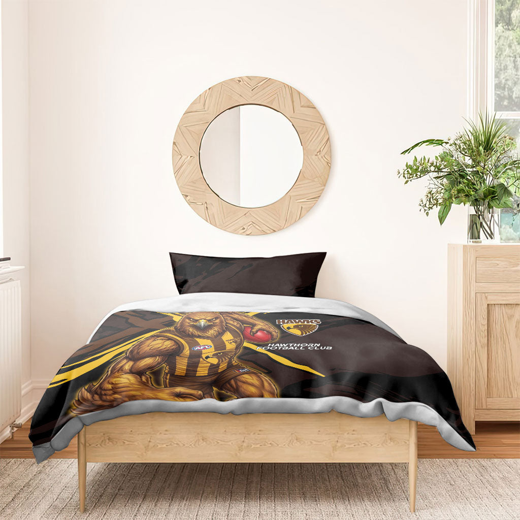 Hawthorn Football Club Bedding Set Hawks Muscular Mascot Graphic - Abstract Paint Splatter Art