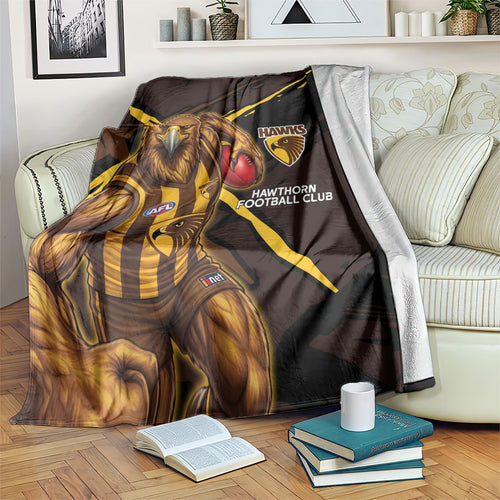 Hawthorn Football Club Blanket Hawks Muscular Mascot Graphic - Abstract Paint Splatter Art
