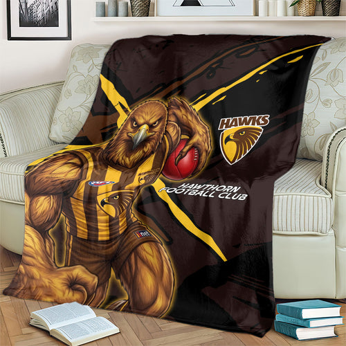 Hawthorn Football Club Blanket Hawks Muscular Mascot Graphic - Abstract Paint Splatter Art