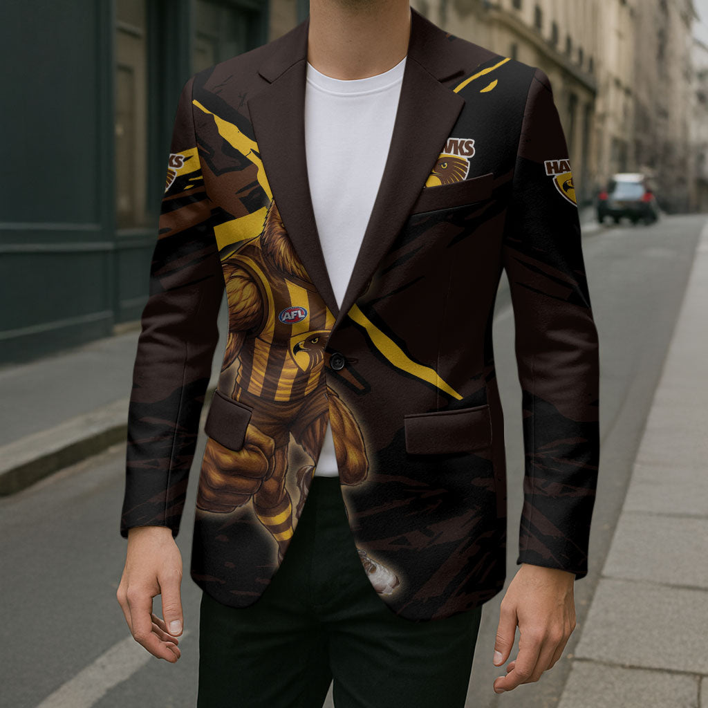 Hawthorn Football Club Blazer Hawks Muscular Mascot Graphic - Abstract Paint Splatter Art