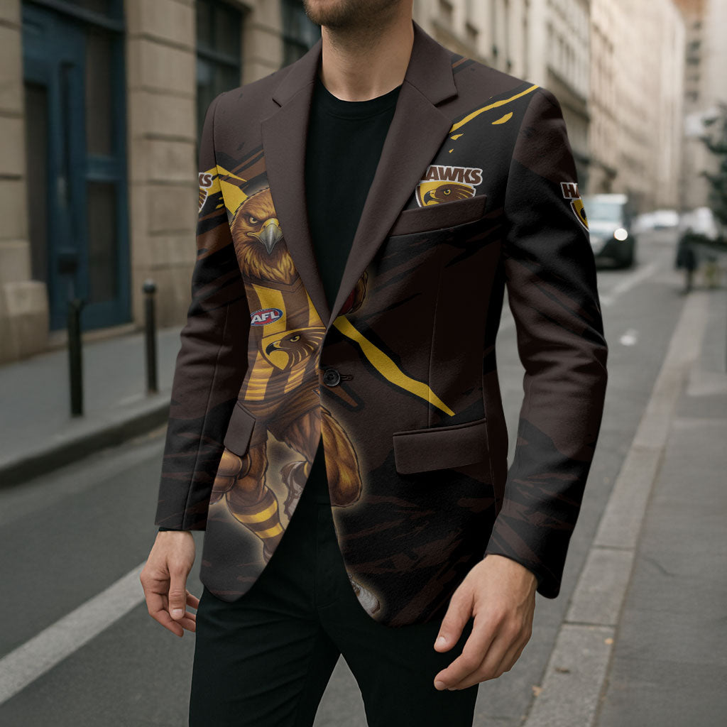 Hawthorn Football Club Blazer Hawks Muscular Mascot Graphic - Abstract Paint Splatter Art
