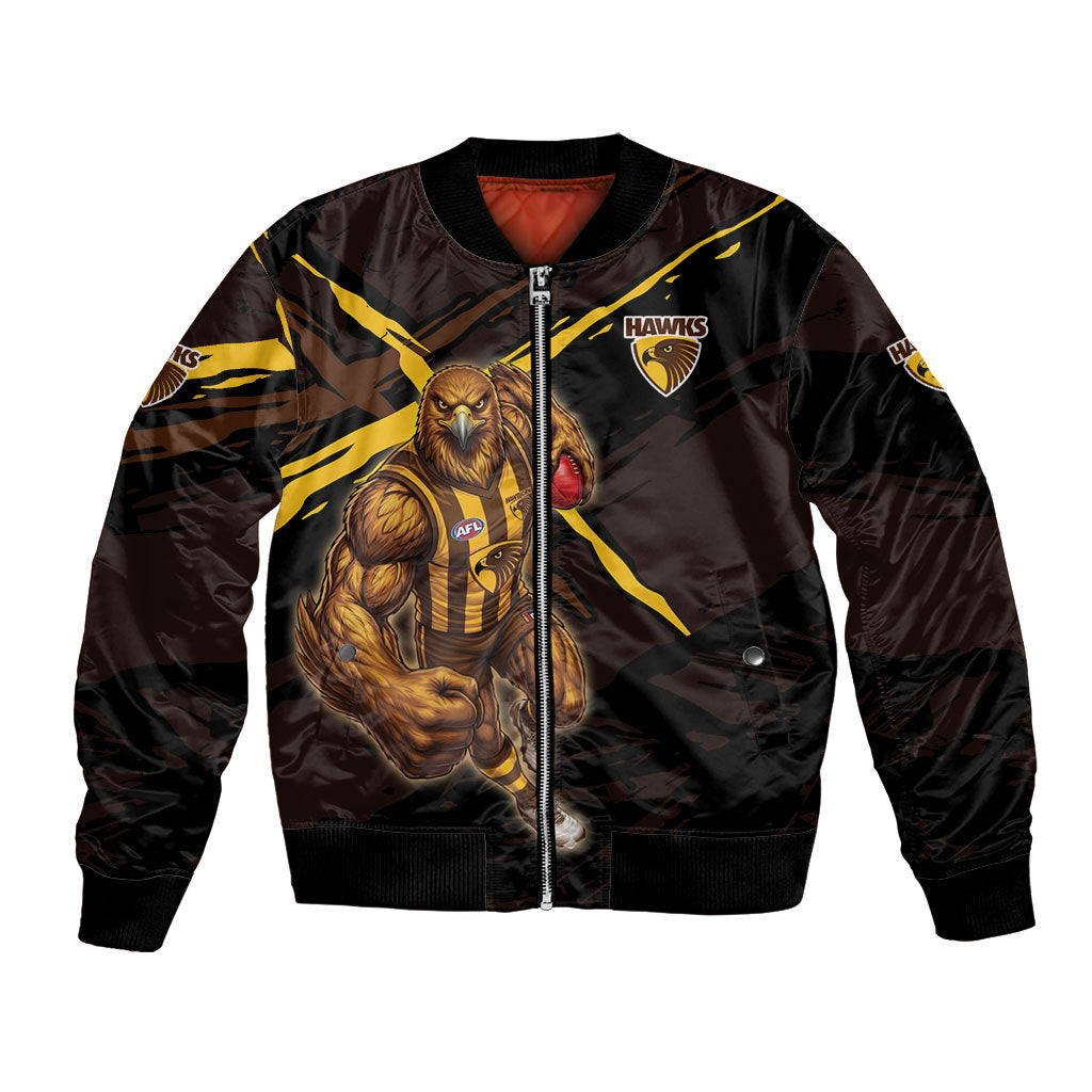 Hawthorn Football Club Bomber Jacket Hawks Muscular Mascot Graphic - Abstract Paint Splatter Art