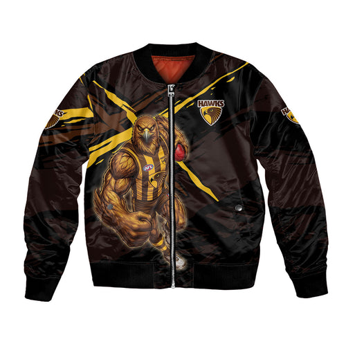 Hawthorn Football Club Bomber Jacket Hawks Muscular Mascot Graphic - Abstract Paint Splatter Art