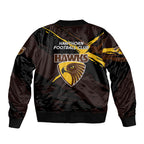 Hawthorn Football Club Bomber Jacket Hawks Muscular Mascot Graphic - Abstract Paint Splatter Art