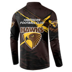 Hawthorn Football Club Button Sweatshirt Hawks Muscular Mascot Graphic - Abstract Paint Splatter Art