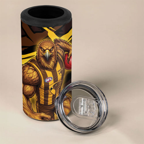 Hawthorn Football Club 4 in 1 Can Cooler Tumbler Hawks Muscular Mascot Graphic - Abstract Paint Splatter Art