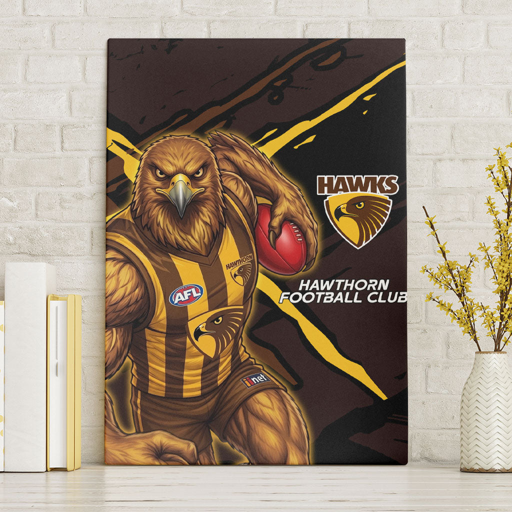 Hawthorn Football Club Canvas Wall Art Hawks Muscular Mascot Graphic - Abstract Paint Splatter Art
