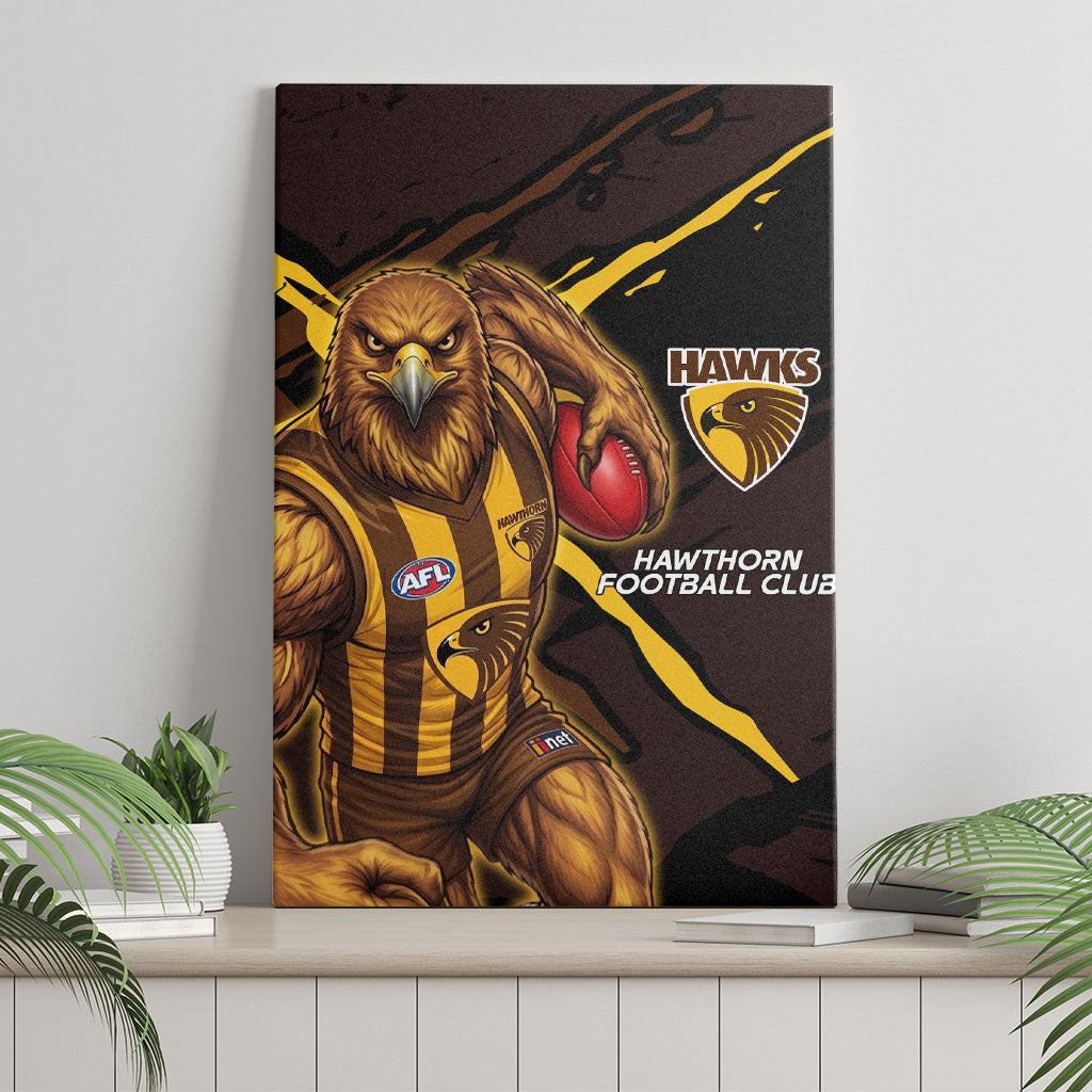 Hawthorn Football Club Canvas Wall Art Hawks Muscular Mascot Graphic - Abstract Paint Splatter Art