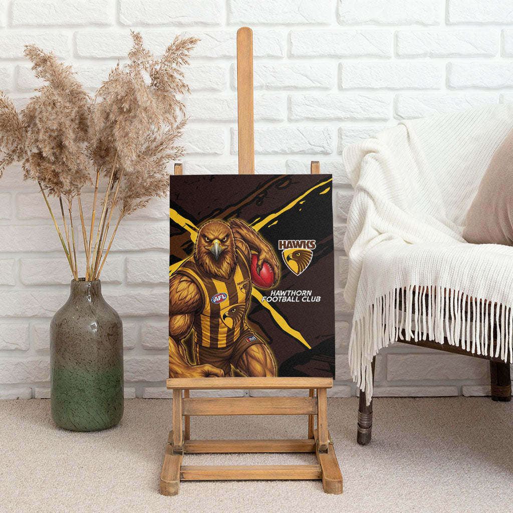 Hawthorn Football Club Canvas Wall Art Hawks Muscular Mascot Graphic - Abstract Paint Splatter Art