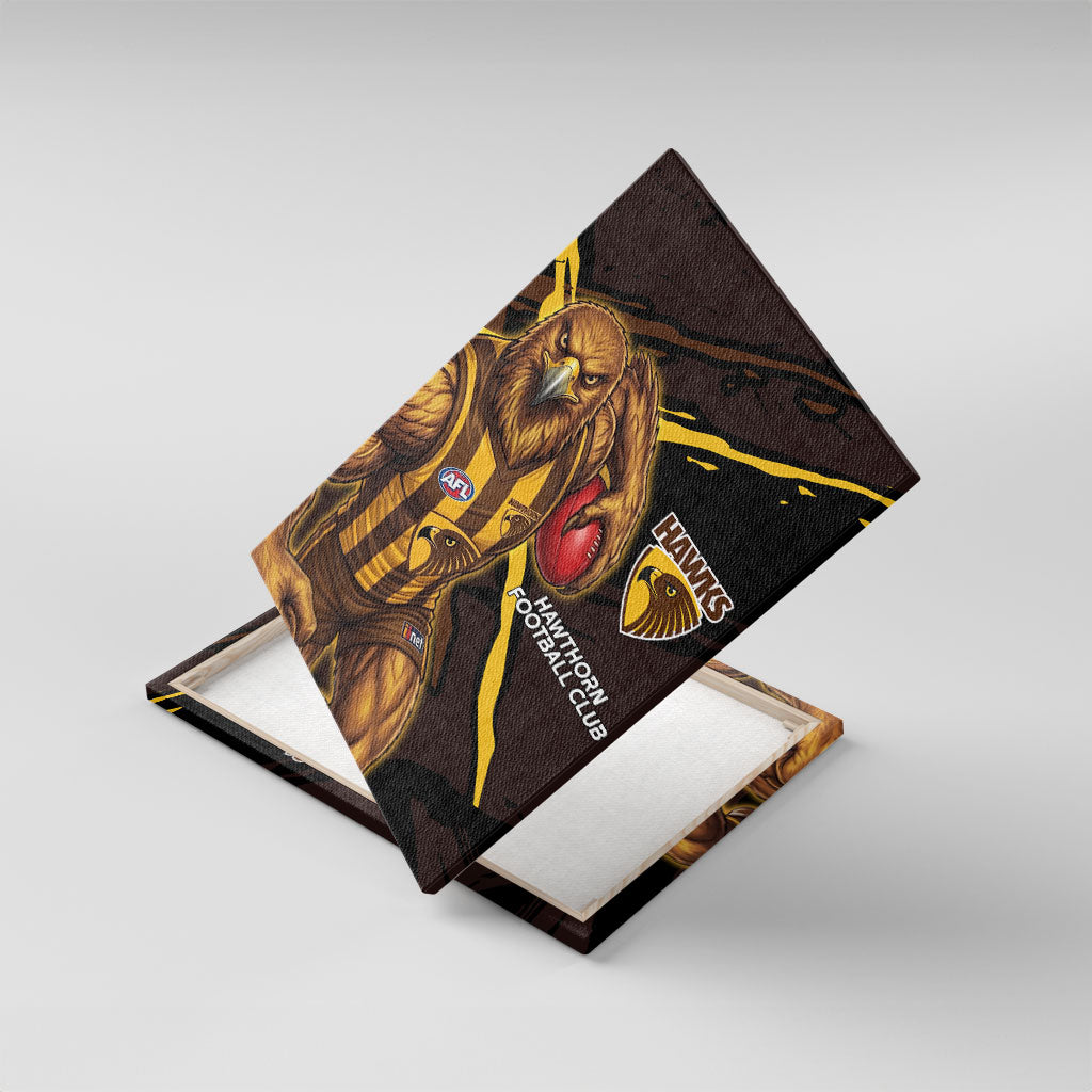 Hawthorn Football Club Canvas Wall Art Hawks Muscular Mascot Graphic - Abstract Paint Splatter Art