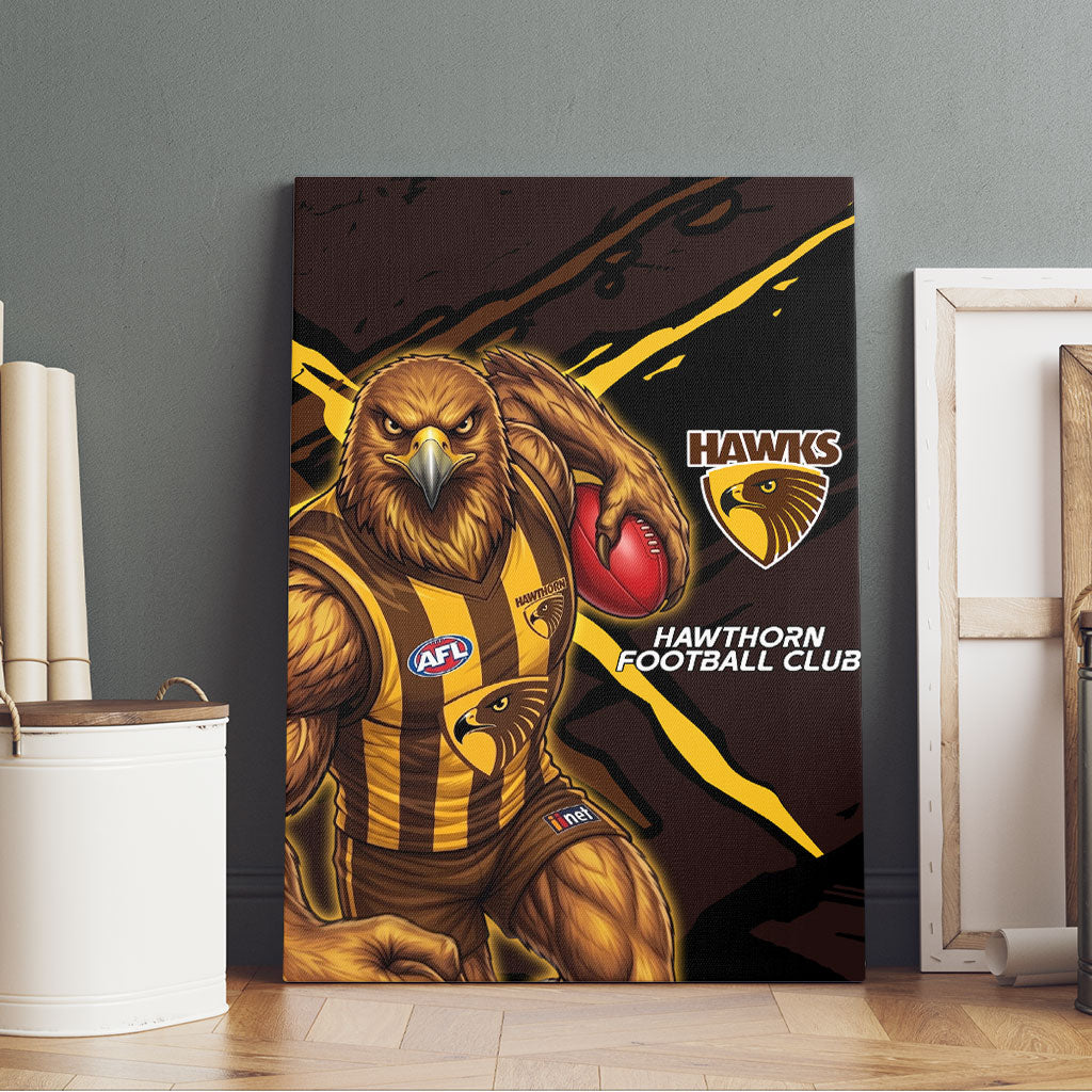 Hawthorn Football Club Canvas Wall Art Hawks Muscular Mascot Graphic - Abstract Paint Splatter Art