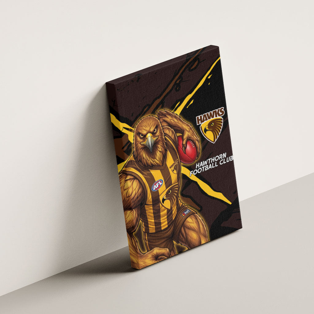 Hawthorn Football Club Canvas Wall Art Hawks Muscular Mascot Graphic - Abstract Paint Splatter Art