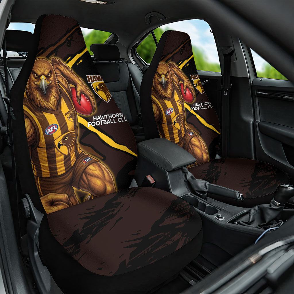 Hawthorn Football Club Car Seat Cover Hawks Muscular Mascot Graphic - Abstract Paint Splatter Art