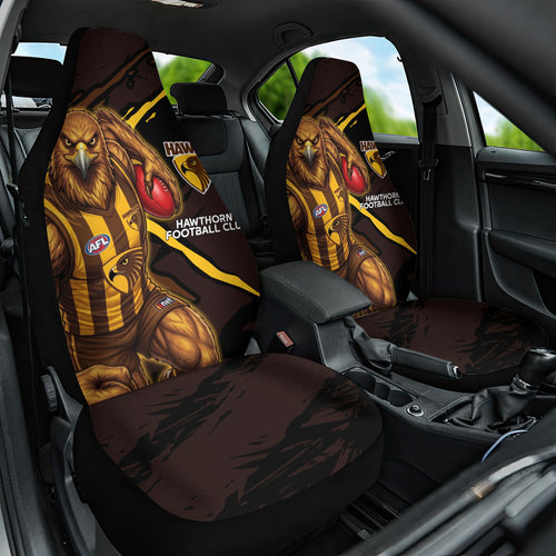 Hawthorn Football Club Car Seat Cover Hawks Muscular Mascot Graphic - Abstract Paint Splatter Art