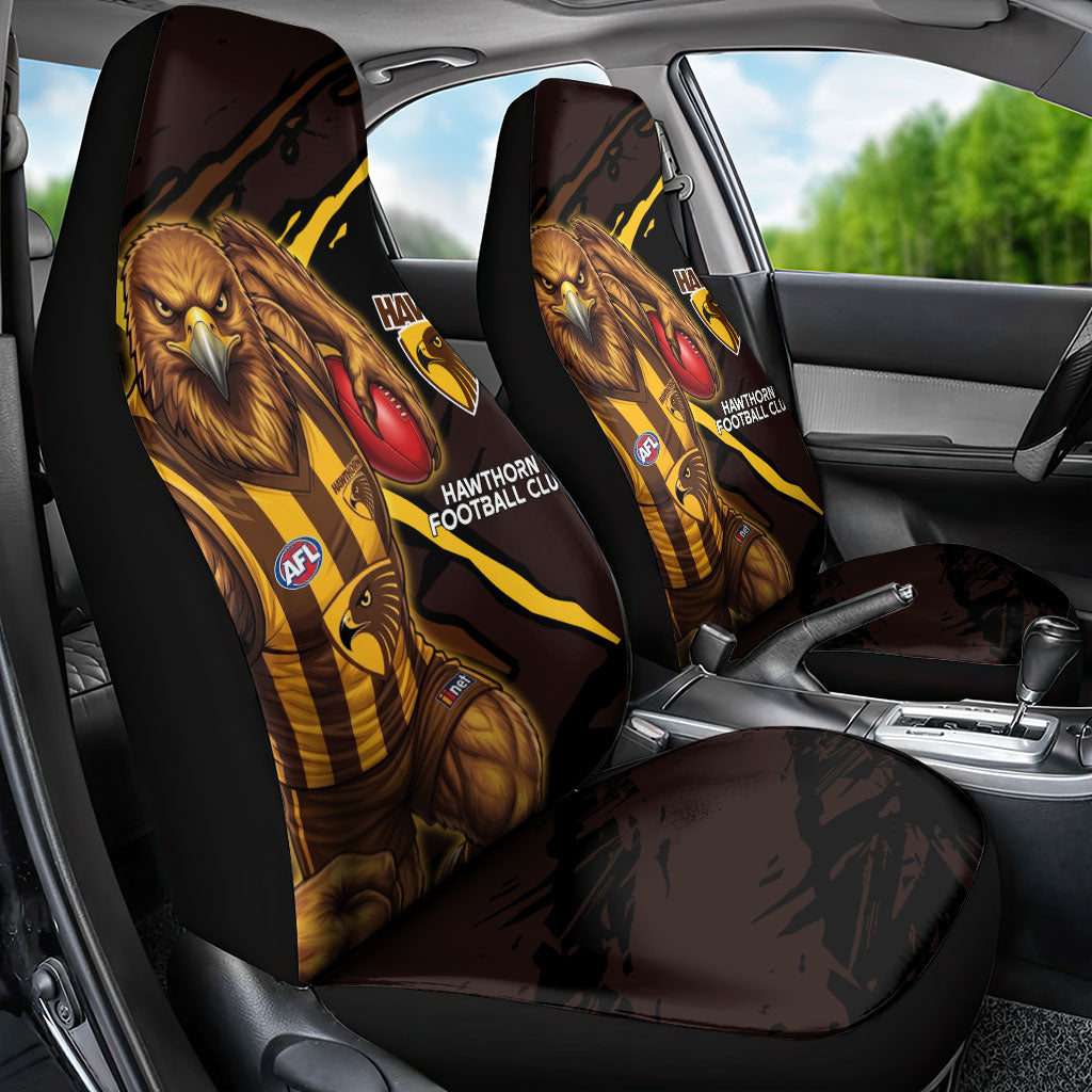 Hawthorn Football Club Car Seat Cover Hawks Muscular Mascot Graphic - Abstract Paint Splatter Art