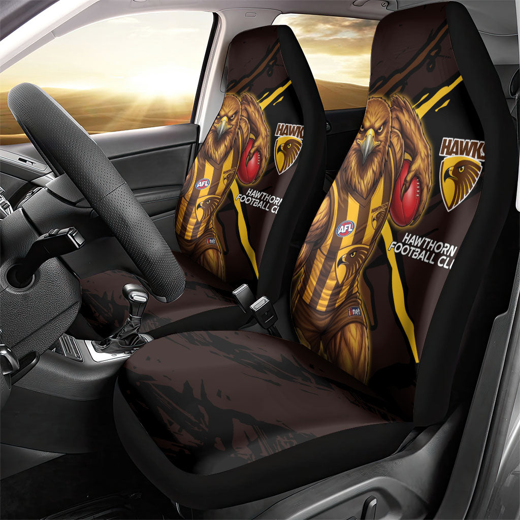 Hawthorn Football Club Car Seat Cover Hawks Muscular Mascot Graphic - Abstract Paint Splatter Art