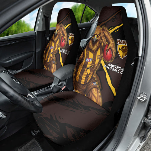 Hawthorn Football Club Car Seat Cover Hawks Muscular Mascot Graphic - Abstract Paint Splatter Art