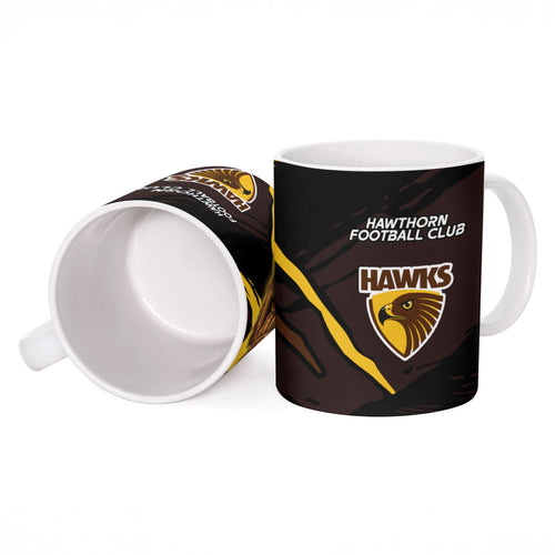 Hawthorn Football Club Ceramic Mug Hawks Muscular Mascot Graphic - Abstract Paint Splatter Art