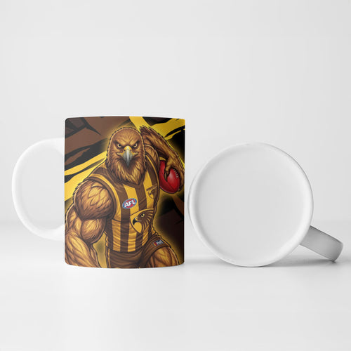 Hawthorn Football Club Ceramic Mug Hawks Muscular Mascot Graphic - Abstract Paint Splatter Art