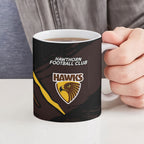 Hawthorn Football Club Ceramic Mug Hawks Muscular Mascot Graphic - Abstract Paint Splatter Art