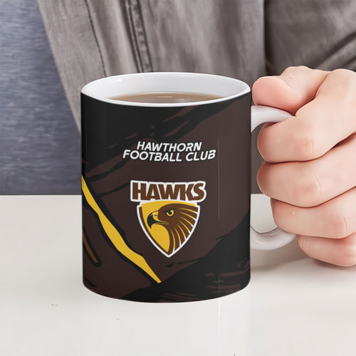 Hawthorn Football Club Ceramic Mug Hawks Muscular Mascot Graphic - Abstract Paint Splatter Art