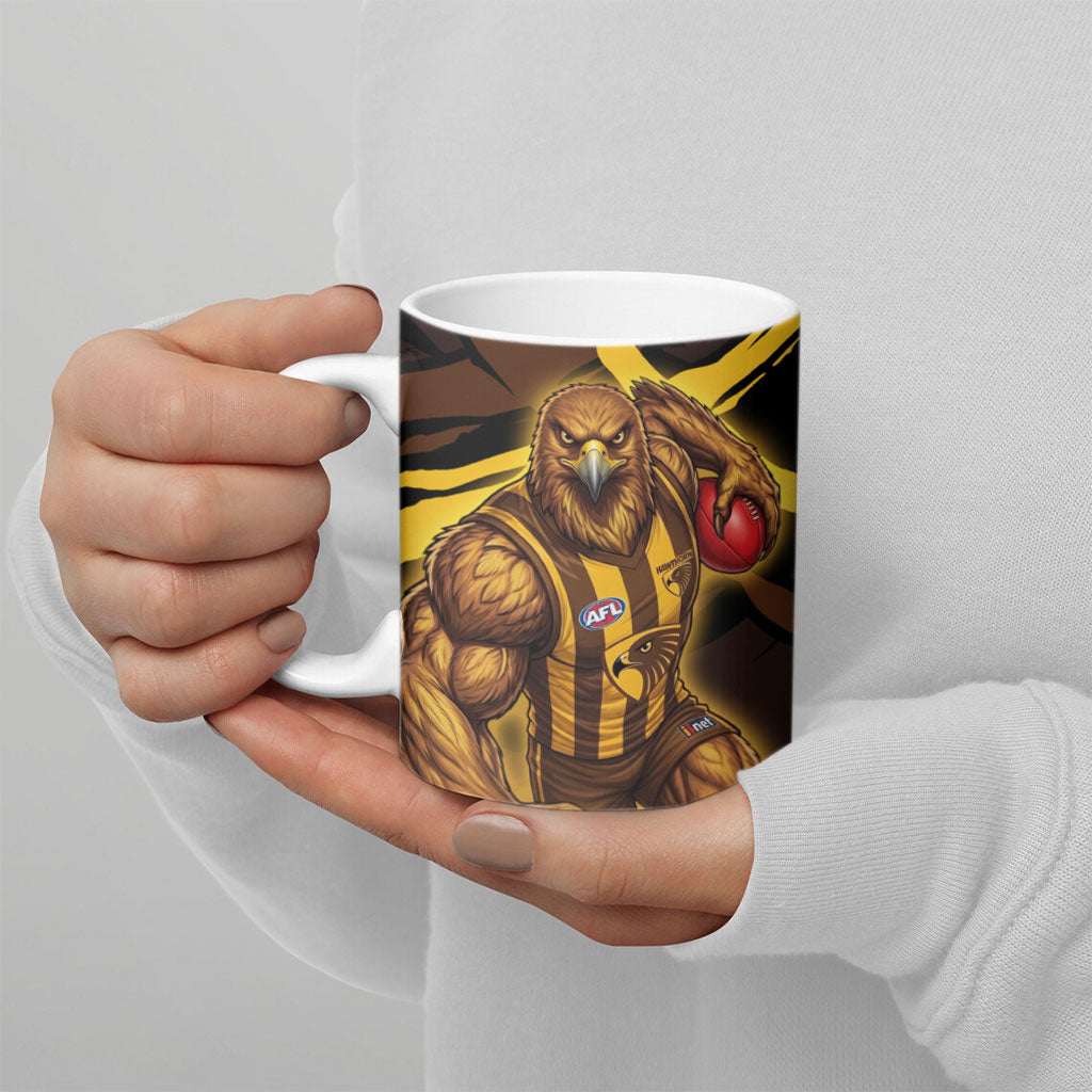 Hawthorn Football Club Ceramic Mug Hawks Muscular Mascot Graphic - Abstract Paint Splatter Art
