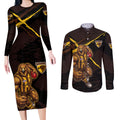 Hawthorn Football Club Couples Matching Long Sleeve Bodycon Dress and Long Sleeve Button Shirt Hawks Muscular Mascot Graphic - Abstract Paint Splatter Art