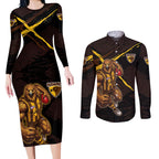Hawthorn Football Club Couples Matching Long Sleeve Bodycon Dress and Long Sleeve Button Shirt Hawks Muscular Mascot Graphic - Abstract Paint Splatter Art