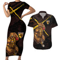 Hawthorn Football Club Couples Matching Short Sleeve Bodycon Dress and Hawaiian Shirt Hawks Muscular Mascot Graphic - Abstract Paint Splatter Art